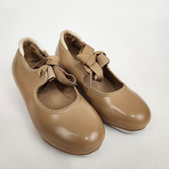 BALERA Tan Elastic Strap Bow Beginner Tap Dancing Shoes Little Girl's SZ 12.5C - Picture 1 of 12
